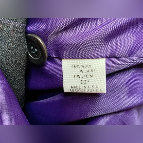 Women's 10 Petite Tahari Purple Lined Grey Wool Blend Striped Blazer Coat Top - Picture 12 of 16